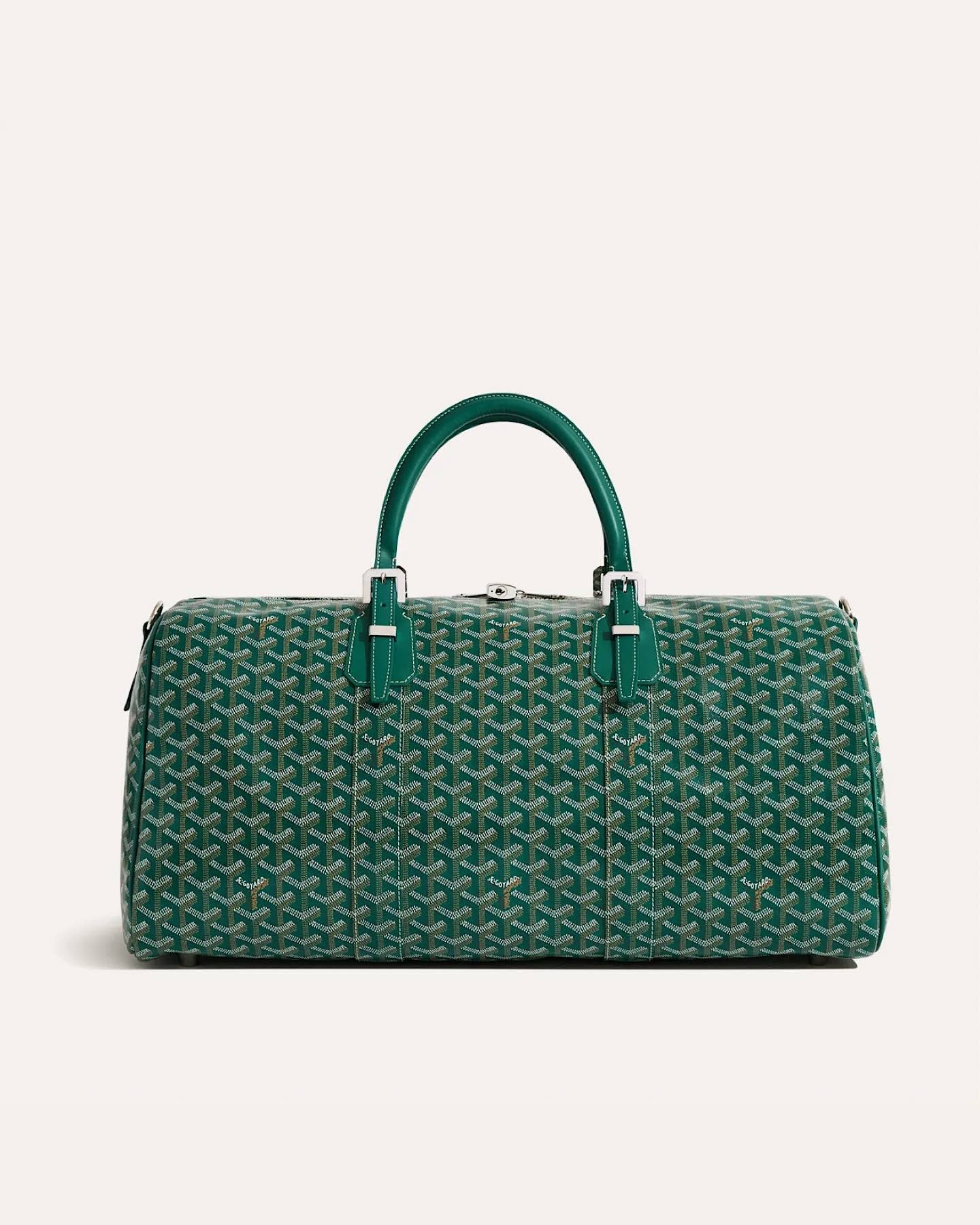 Goyard Boston 50 Bag in Green Goyardine canvas, front view.