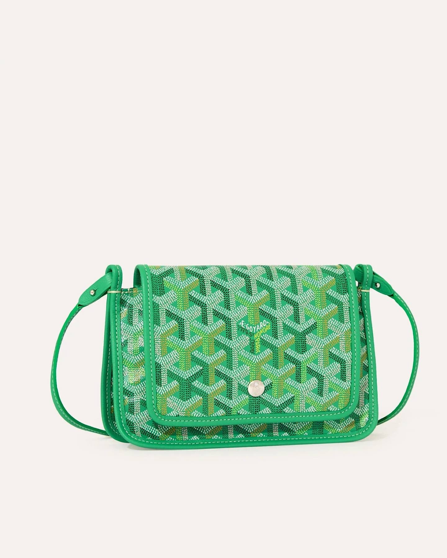 Goyard Plumet Pouch Wallet in Multicolored Green Goyardine canvas, front view.

