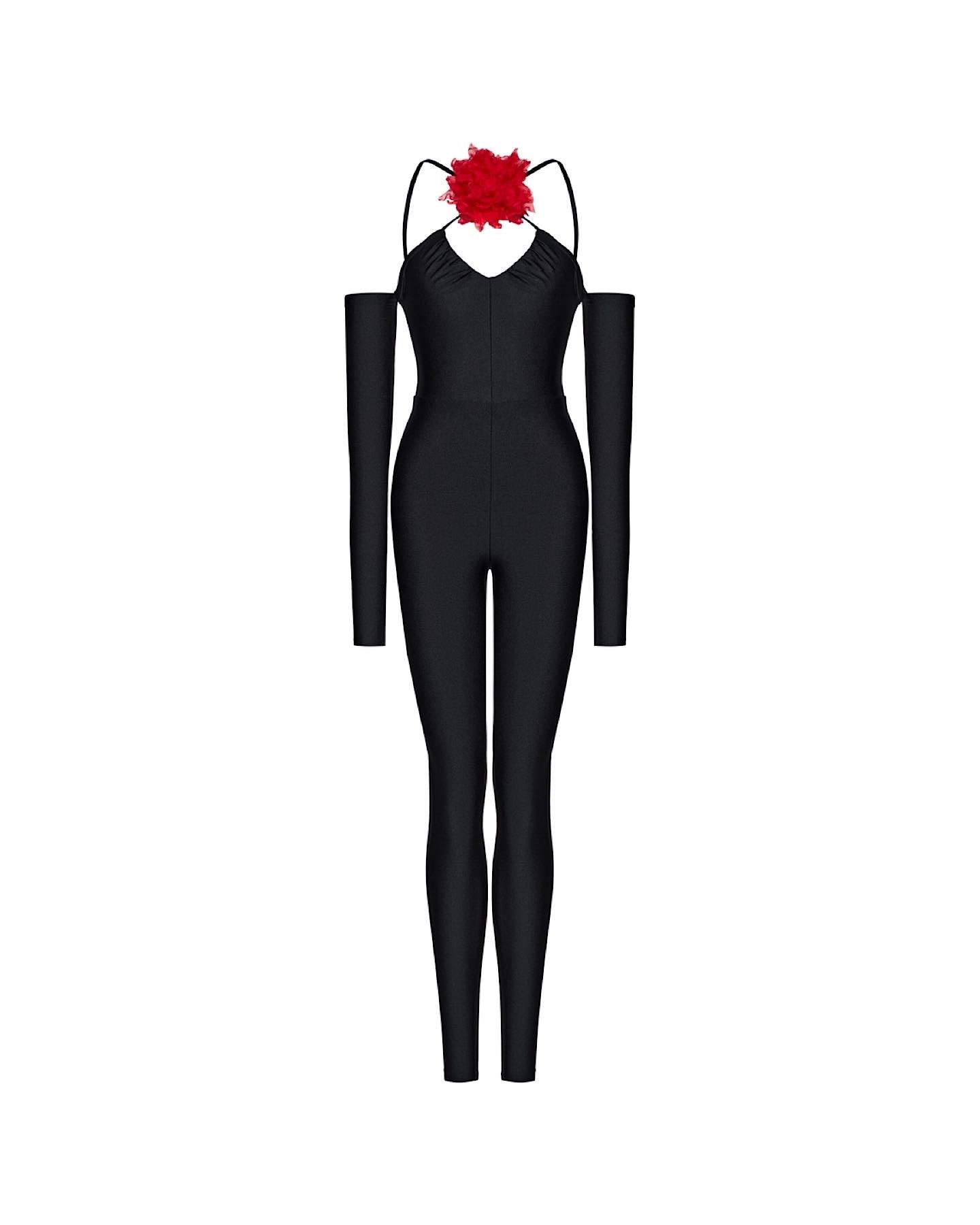 Jumpsuit with a red rose