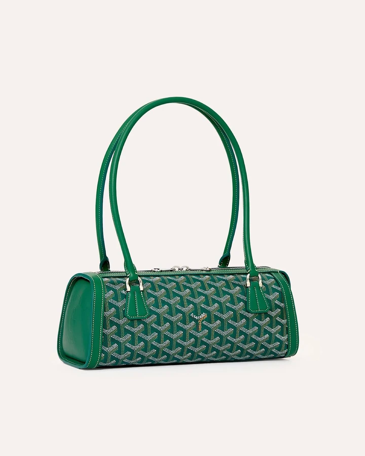 Goyard Bonbonniere Bag Green in signature Goyardine canvas with leather trim, front angled view.