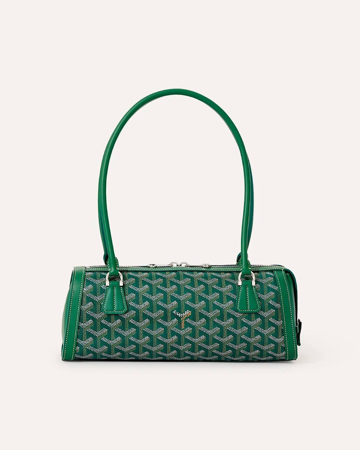 Front view of the Goyard Bonbonniere Bag in Green featuring the iconic Goyardine canvas pattern.